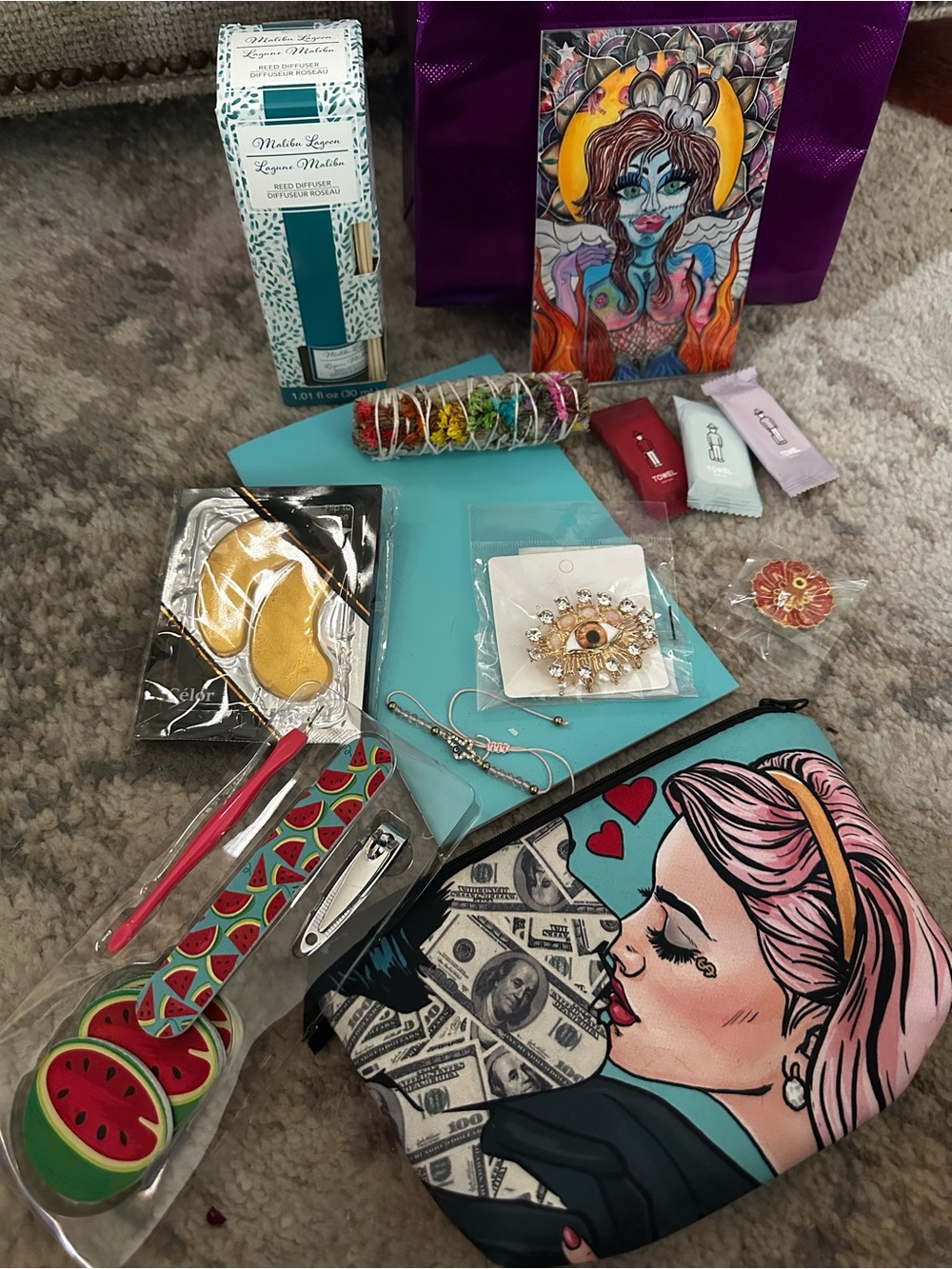 Pop Art Teal & Pink Zip Card Holder Wallet with Graphic Print GIFT BAG X LUXURY